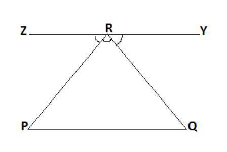 Below is a two-column proof incorrectly proving that the three angles of ΔPQR add up to 180°: