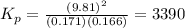 K_{p} =\frac{(9.81)^2}{(0.171)(0.166)} =3390