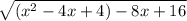 \sqrt{(x^2-4x+4)-8x+16}