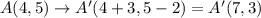 A(4,5)\rightarrow A'(4+3,5-2)=A'(7,3)