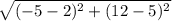 \sqrt{(-5-2)^2 + (12-5)^2}