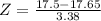 Z = \frac{17.5 - 17.65}{3.38}