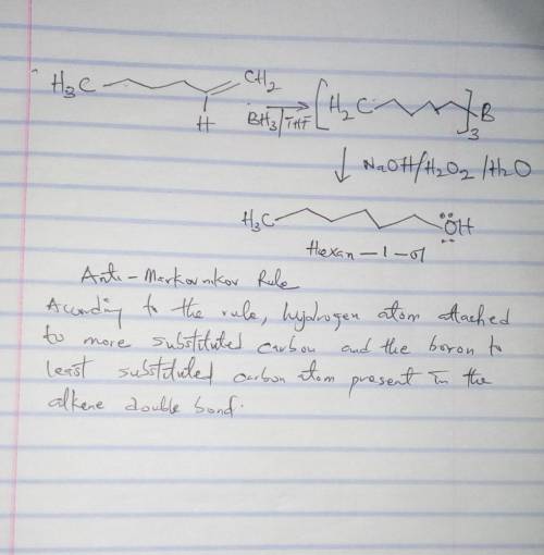 1-hexanol was prepared by reacting an alkene with either hydroboration-oxidation or oxymercuration-r