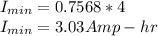 I_{min} = 0.7568 * 4\\I_{min} = 3.03 Amp-hr