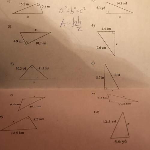 Find the area of each triangle using a^2 +b^2 =c^2 and a=bh/2 if you can send a picture