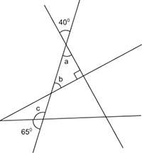 What are the measures of angles a, b, and c? show your work and explain your answers.