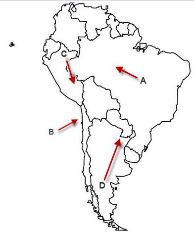 Which of these are correct according to the arrows on the map attatched?  the altiplano lies i
