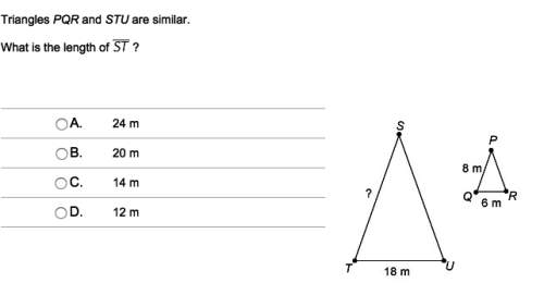 Triangles pqr and stu are similar. what's the length of st a. 24 m