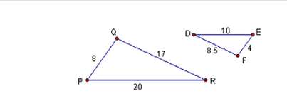 Are the triangles similar? if so, determine the scale factor of δpqr to δefd. a)no  b)y