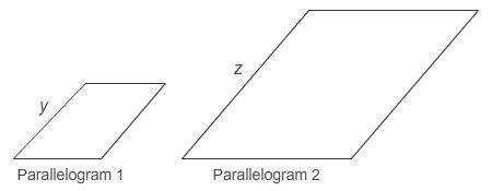 Parallelograms 1 and 2 are similar. the perimeter of parallelogram 1 is 12.4 cm and the perimeter of