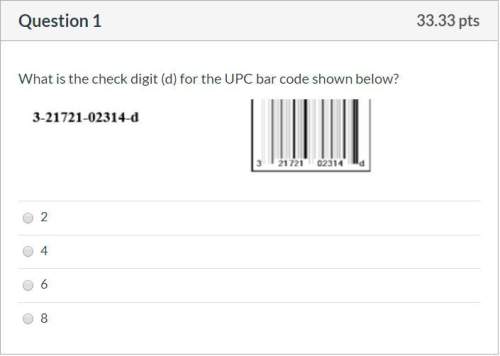 Correct answers only !  what is the check digit (d) for the upc bar code shown below?