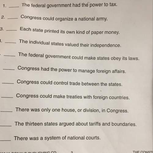 Decide if the statements below were true or false under the articles of confederation. write t or f