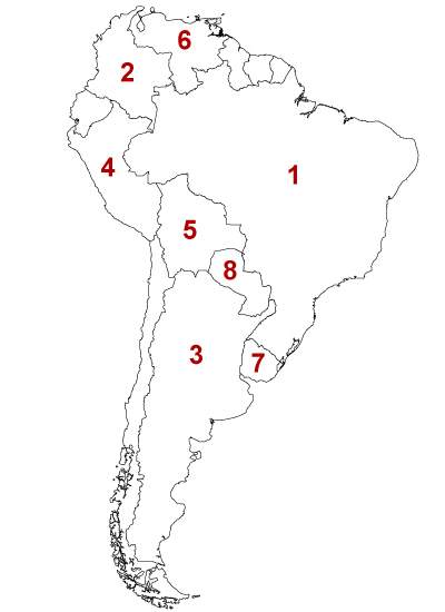 On the following map, the capital of country #7 is  map  bogota caraca