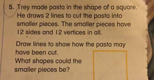 5. trey made pasta in the shape of a square ; he draws 2 lines to cut the pasta into smaller pieces