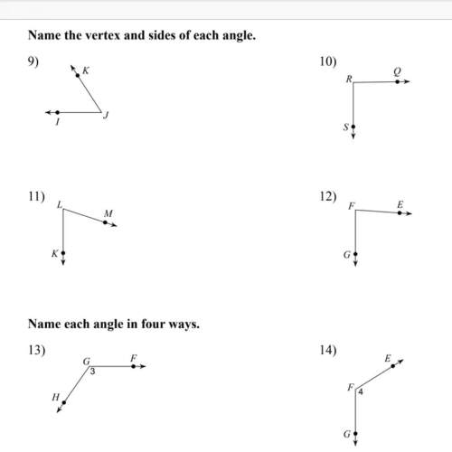 Name the vertex and sides of each angle