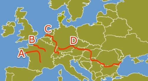 Which letter represents the danube river? a)ab)bc)cd)d
