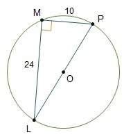 Line segments mp and ml are perpendicular chords in circle o. mp = 10 and ml = 24. which statements