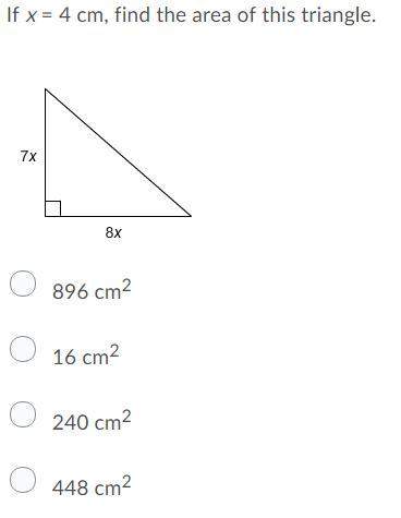 If x = 4cm find the area of this triangle