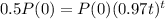 0.5P(0) = P(0)(0.97t)^{t}