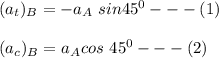 (a_t)_B = -a_A \ sin  45^0  ---  (1)\\ \\ (a_c)_B = a_A cos \ 45^0  --- (2)\\ \\