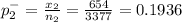 p^{-} _{2} = \frac{x_{2} }{n_{2} } = \frac{654}{3377} = 0.1936