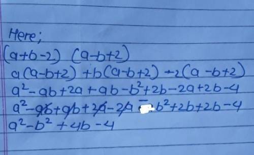 Please solve it the answer is (a+b-2) (a-b+2) should be take out question a^2-b^2+4b-4
