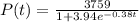 P(t)=\frac{3759}{1+3.94e^{-0.38t}}