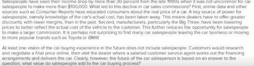Considering the value that salespeople add to the car buying process, which of the following are adv