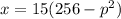 x=15(256-p^{2} )