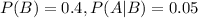 P(B) = 0.4, P(A|B) = 0.05