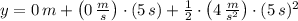 y = 0\,m + \left(0\,\frac{m}{s} \right)\cdot (5\,s) + \frac{1}{2}\cdot \left(4\,\frac{m}{s^{2}} \right)\cdot (5\,s)^{2}