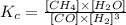 K_c=\frac{[CH_4]\times [H_2O]}{[CO]\times [H_2]^3}