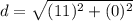 d = \sqrt{(11)^2 + (0)^2}