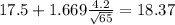 17.5+1.669\frac{4.2}{\sqrt{65}}=18.37