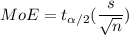 $ MoE = t_{\alpha/2}(\frac{s}{\sqrt{n} } ) $ \\\\