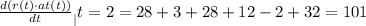 \frac{d(r(t)\cdot at(t))}{dt}_|t=2=28+3+28+12-2+32=101