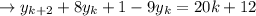 \to y_{k+2}+ 8y_k + 1 - 9y_k = 20k + 12