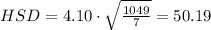 HSD=4.10\cdot \sqrt{\frac{1049}{7}}=50.19