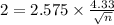2 = 2.575 \times \frac{4.33}{\sqrt n}