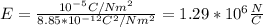 E=\frac{10^{-5}C/Nm^2}{8.85*10^{-12}C^2/Nm^2}=1.29*10^6\frac{N}{C}
