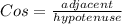Cos=\frac{adjacent}{hypotenuse}