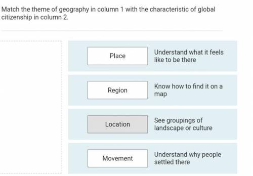 Match the theme of geography in column 1 with the characteristic of global

citizenship in column 2