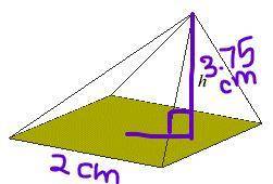 The oblique pyramid has a square base. What is the volume of the pyramid? 2.5 cm3 5 cm3 6 cm3 7.5 cm