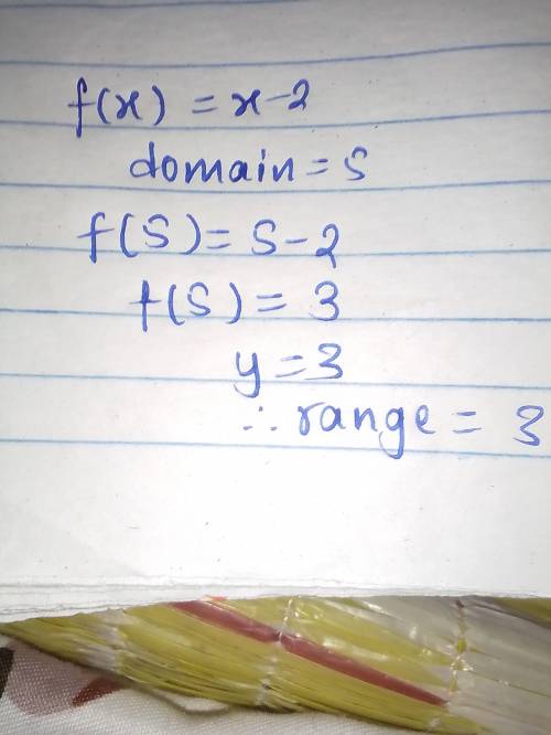 Given f(x) = x -2, if the domain is 5, find the range