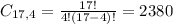 C_{17,4} = \frac{17!}{4!(17-4)!} = 2380