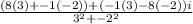 \frac{\left(8(3)+-1(-2)\right)+\left(-1(3)-8(-2)\right)i}{3^2+-2^2}