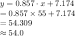 y = 0.857\cdot x + 7.174\\=0.857\times 55+7.174\\=54.309\\\approx 54.0