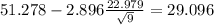 51.278 -2.896 \frac{22.979}{\sqrt{9}}= 29.096