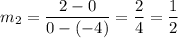 m_2=\dfrac{2-0}{0-(-4)}=\dfrac{2}{4}=\dfrac{1}{2}