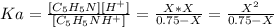 Ka=\frac{[C_5H_5N][H^+]}{[C_5H_5NH^+]}=\frac{X*X}{0.75-X}=\frac{X^2}{0.75-X}